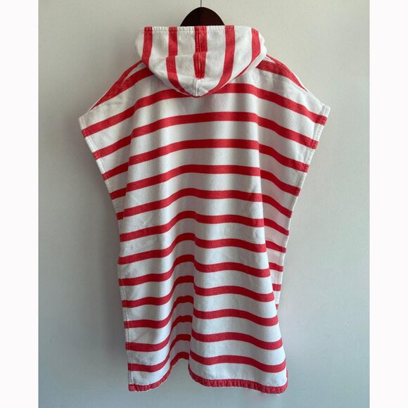 🆕 Mini Boden Girls Hooded Towelling Red Striped Throw-On - Picture 2 of 5